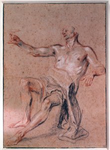 Man naakt Potloodtekening door Jean Antoine Watteau (1684-1721) 18e eeuw Parijs, Musée du Louvre