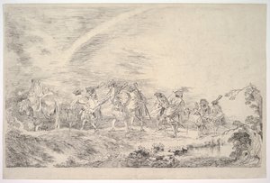 Rekruten gaan zich bij het regiment voegen, ca. 1715-16 door Jean Antoine Watteau