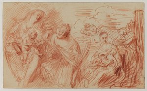 Blad met Studies naar Oude Meesters door Jean Antoine Watteau