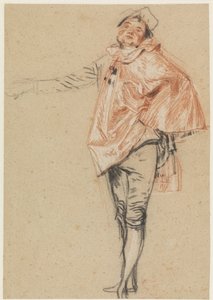 Studie van een staande danser met uitgestrekte arm, ca. 1710 (zwart, rood en wit krijt)