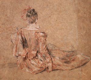 Studie van een vrouw van achteren gezien door Jean-Antoine Watteau, 1716-1718 door Jean Antoine Watteau