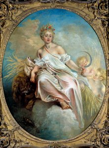 Zomer Allegorie van de Seizoenen, een jonge vrouw met een sikkel in haar hand door Jean Antoine Watteau