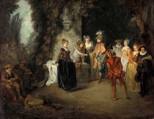 De Franse Komedie, na 1716 door Jean Antoine Watteau