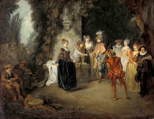 De Franse komedie door Jean Antoine Watteau