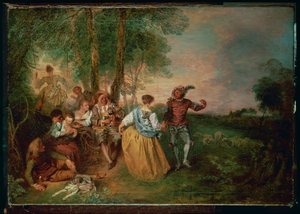 De herders (schilderij op hout) door Jean Antoine Watteau