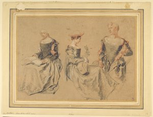 Drie Studies van Zittende Vrouwen door Jean Antoine Watteau