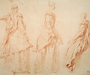 Drie Vrouwen, Een Zittend aan de Rechterkant door Jean Antoine Watteau