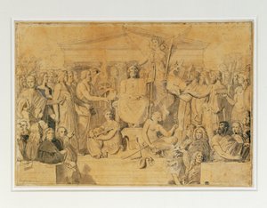 Apotheose van Homerus (potlood, pen, bruine inkt en bruin gewassen) door Jean Auguste Dominique Ingres