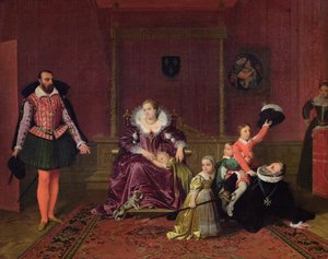 Hendrik IV, koning van Frankrijk en Navarra, spelend met zijn kinderen terwijl de ambassadeur van Spanje zijn entree maakt door Jean Auguste Dominique Ingres