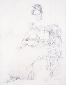 Portret van juffrouw Elizabeth Keating die gitaar speelt