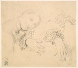 Blad met studies van het hoofd van de Fornarina en handen van Madame de Senonnes