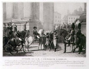 De intocht van Napoleon in Berlijn in oktober 1806, gegraveerd door Louis Jean Allais