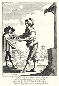 De taartverkoper (gravure) door Jean Baptiste Alexandre (after) Le Blond