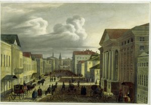 De Tverskaya Straat in Moskou door Jean Baptiste Antoine Cadolie