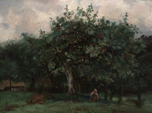 Landschap met klein meisje door Jean Baptiste Antoine Guillemet