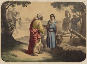 Eliezer en Rebecca door Jean Baptiste Auguste Leloir