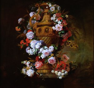 Vaas omringd door een bloemenkrans door Jean Baptiste Belin de Fontenay