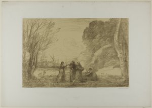 Een Familie in Terracina door Jean Baptiste Camille Corot