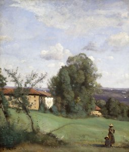 Een boerderij in Dardagny, ca. 1855-57 door Jean Baptiste Camille Corot