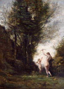 Een Nimf die met Cupido Speelt, 1857 door Jean Baptiste Camille Corot