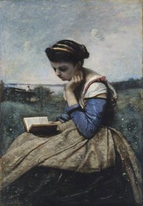 Een Vrouw die Leest door Jean Baptiste Camille Corot