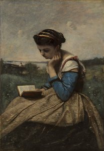 Een vrouw die leest, 1869 en 1870 door Jean Baptiste Camille Corot