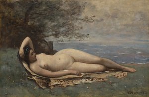 Bacchante aan zee door Jean Baptiste Camille Corot