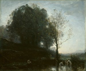 Badenimfen en kind, 1855-1860 door Jean Baptiste Camille Corot