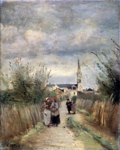 Klokkentoren in Argenteuil Weg naar de Kerk, 1870s door Jean Baptiste Camille Corot
