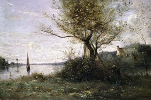 Boot aan de rand van het eiland door Jean Baptiste Camille Corot