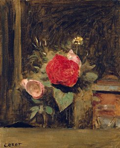 Boeket bloemen in een glas naast een tabakspot, ca.1873-74 door Jean Baptiste Camille Corot