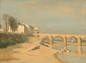 Brug over de Saône bij Mâcon, 1834 door Jean Baptiste Camille Corot