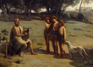Detail van het schilderij Homere en herders door Jean Baptiste Camille Corot
