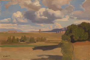 De Romeinse Campagna met de Aqua Claudia door Jean Baptiste Camille Corot