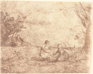 Boerderijkinderen door Jean Baptiste Camille Corot