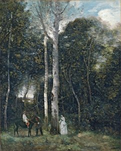 Frans: Le départ pour la promenade des lions, à Port-Marly Het leeuwenpark in Port-Marly door Jean Baptiste Camille Corot