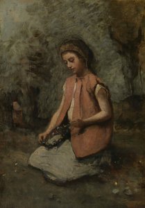 Meisje die een Krans Weeft, 1860-65 door Jean Baptiste Camille Corot