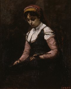 Meisje met mandoline door Jean Baptiste Camille Corot