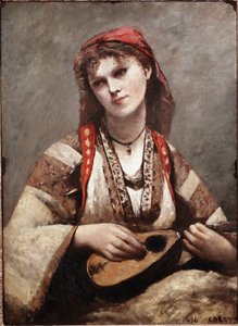 Zigeuner met mandoline door Jean Baptiste Camille Corot