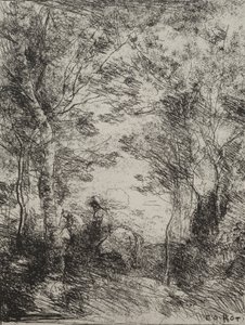 Ruiter in het bos, originele indruk 1854, gedrukt in 1921