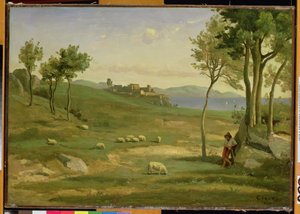 Italiaans landschap, 1838 door Jean Baptiste Camille Corot