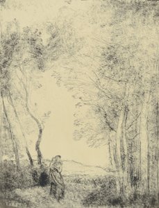 Jonge moeder bij de ingang van een bos door Jean Baptiste Camille Corot