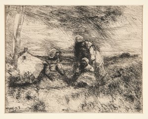 Het kleine zusje door Jean Baptiste Camille Corot