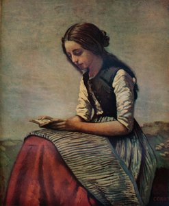 La petite Liseuse ou Jeune bergère assise et lisant, ca. 1855 door Jean Baptiste Camille Corot