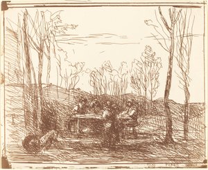 Lunch in een Open plek Un Déjeuner dans la clairière door Jean Baptiste Camille Corot