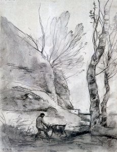 Man worstelt met een geit, ca. 1816-1875 door Jean Baptiste Camille Corot