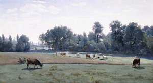 Marcoussis - Koeien die grazen, 1845-50 door Jean Baptiste Camille Corot