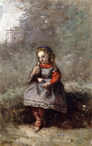 Juffrouw Leotine Desavary met een Duif door Jean Baptiste Camille Corot