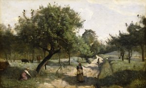 Pad met appelbomen door Jean Baptiste Camille Corot