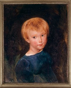 Portret van een jonge jongen. Schilderij dat een jong kind met rood haar voorstelt